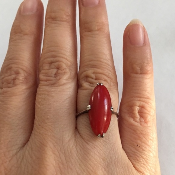 Japanese antique faux red coral silver ring - Picture 9 of 14